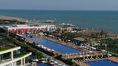 The swimming pools near beach at the luxury hotel, Antalya, Turkey