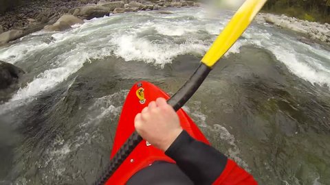 Whitewater kayaking, first person view