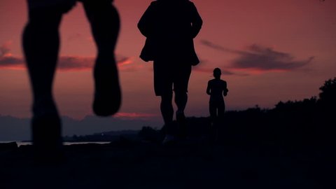 People jogging during beautiful sunset, super slow motion, 240fps
