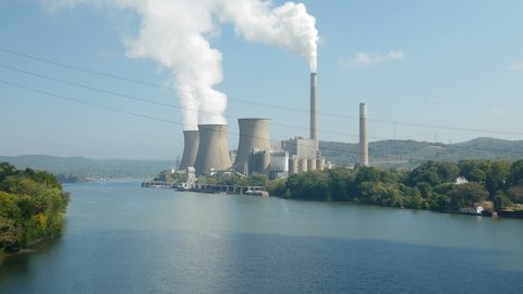 The Bruce Mansfield Power Station, a coal-fired power station owned and operated by FirstEnergy on the Ohio River near Shippingport, Pennsylvania.