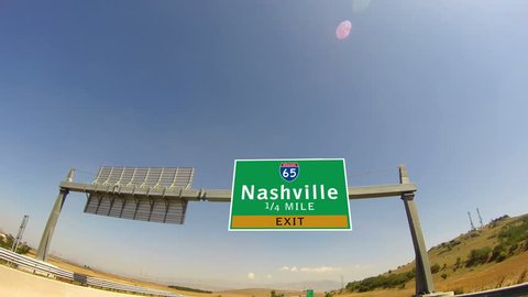4K Driving on Highway/interstate, Exit sign of the City Of Nashville, Tennessee