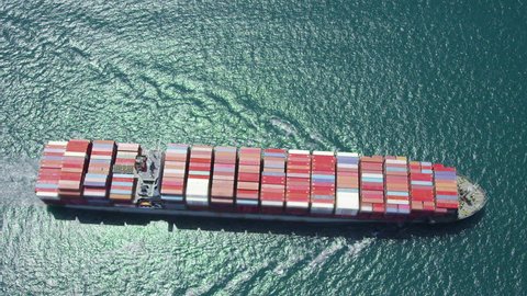 LOS ANGELES JULY 2014 - Aerial of container ship at sea near Los Angeles shipping Port. There are currently over 17 million shipping containers in the world. LOS ANGELES, USA 1 JULY 2014 EDITORIAL