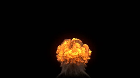 4K impressive huge explosion isolated on black (Hd, ultra 3840 X 2160, ready for compositing, with alpha) massive nuclear mushroom
