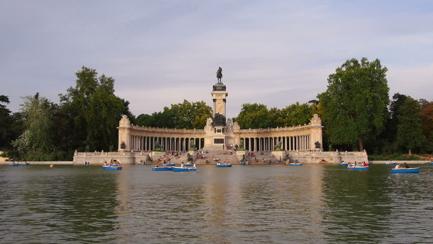 Alfonso XII Monument and Lake in Parque del Retiro - Retiro Park in Madrid, Spain