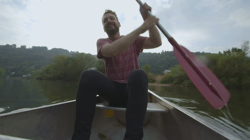 Man rowing boat in lake