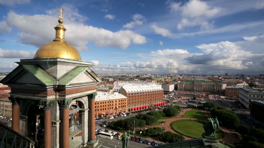 ST PETERSBURG, RUSSIA - CIRCA AUGUST 2014: Beautiful aerial view of Saint Petersburg city from the roof of Saint Isaac cathedral or Isaakievskiy Sobor.