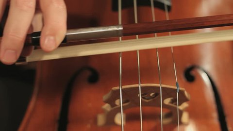 Cellist Playing Cello With Bow, close up