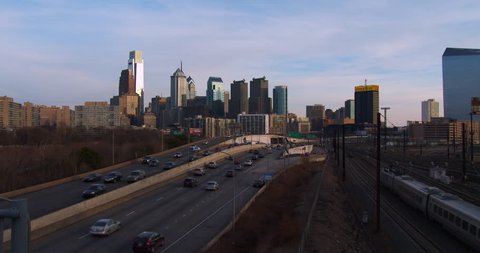 Traffic On Freeway Heads Into Philadelphia Stock Footage Video (100% ...