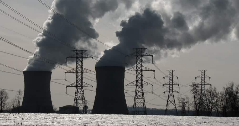 Smoke rises from the nuclear power plant at Three Mile Island, Pennsylvania.