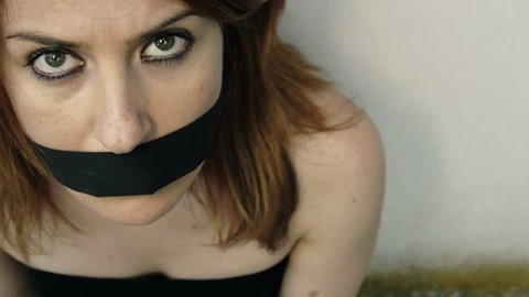 young girl gagged: kidnapping, violence, duress, fear, loneliness, 4k