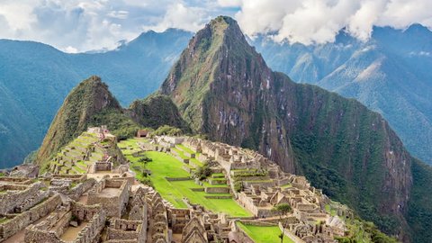 Time lapse footage of Machu Picchu with the camera slowly zooming out