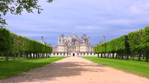Distant shot of the beautiful chateau of Chambord in the Loire Valley in France.
