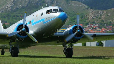 BUDAÖRS, HUNGARY - APRIL 27: Li-2 aircraft starting engines on 27th April, 2014. This aircraft is 65 years old. 
