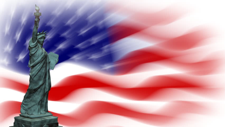 Statue of Liberty with USA flag, loop