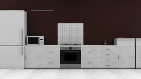 Animation of Modern Kitchen 3D Interior. HQ Video Clip