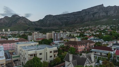 4K Timelapse 4096x2304 UHD of Cape Town Table Mountain at sunset, from day to night as the sun sets. Holy grail timelapse shot in Cape Town South Africa 