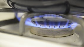 Blue flame on gas stove, HD video
