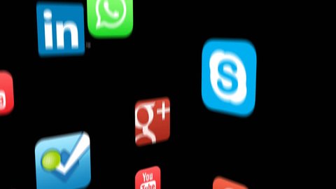 Editorial animation: Social Networks app icons fly through with Alpha-channel 1920x1080
