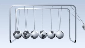 3d animation of Newton's Cradle with globes. Good for pondering the big questions. Seamless loop that can be used as motion background.