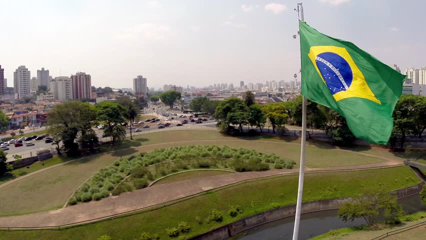 Brazil flag waving in the wind in Ipiranga, Sao Paulo, Brazil | Shutterstock HD Video #7586062
