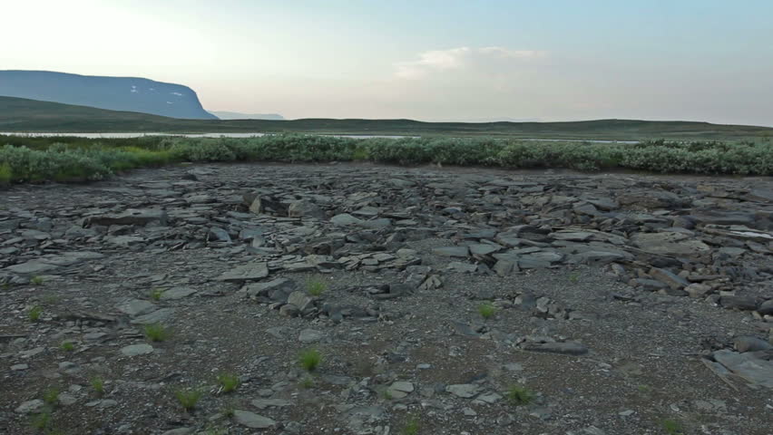Swedish mountains. General plans of the mountains, stone ledges, trails and high mountain lakes with crystal clear water stock. Dried up lake.