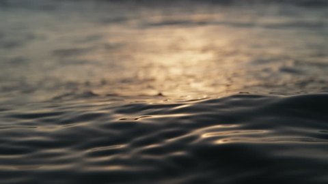 Calm sea surface, really close focus, in slow-motion from the water in the evening. Shot on RED Cinema Camera in 4K, crop, rotate and zoom easily. H264 codec High bit rate.