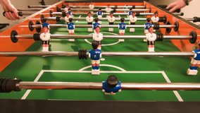 Table football. Playing table closeup. Indoor entertainment.