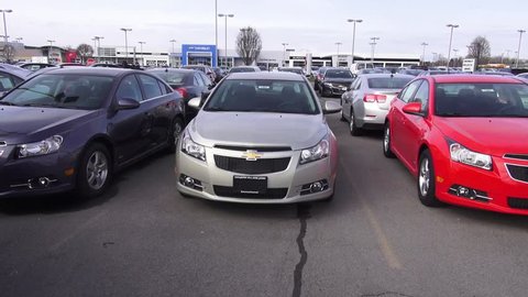 SYRACUSE, NEW YORK – June 27 2014: New Cars at Chevrolet Dealership on June 27 2014 in SYRACUSE, New York