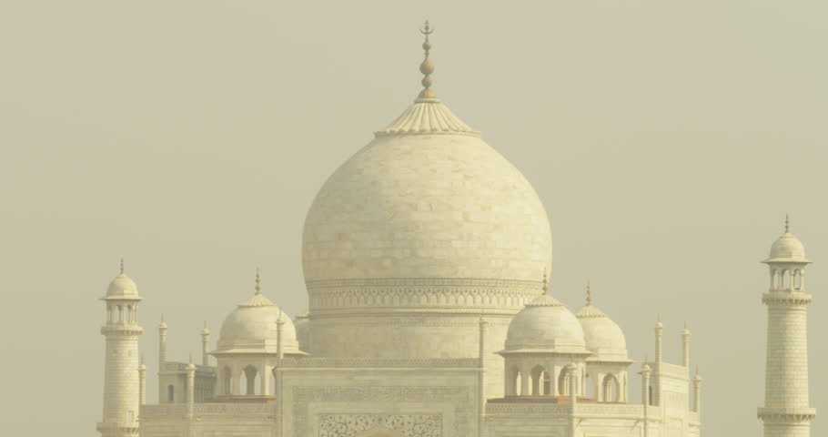 Beautiful early morning view of the Taj Mahal from a rooftop.