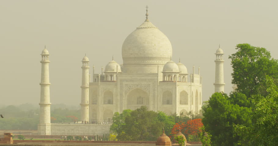 Beautiful early morning view of the Taj Mahal from a rooftop.