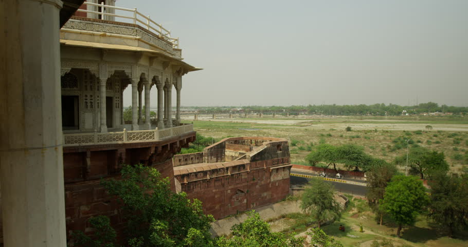AGRA - April 5, 2014: Agra Fort in Uttar Pradesh, India. This fort is a very popular tourist attraction, because you can get a beautiful view of the Taj Mahal.