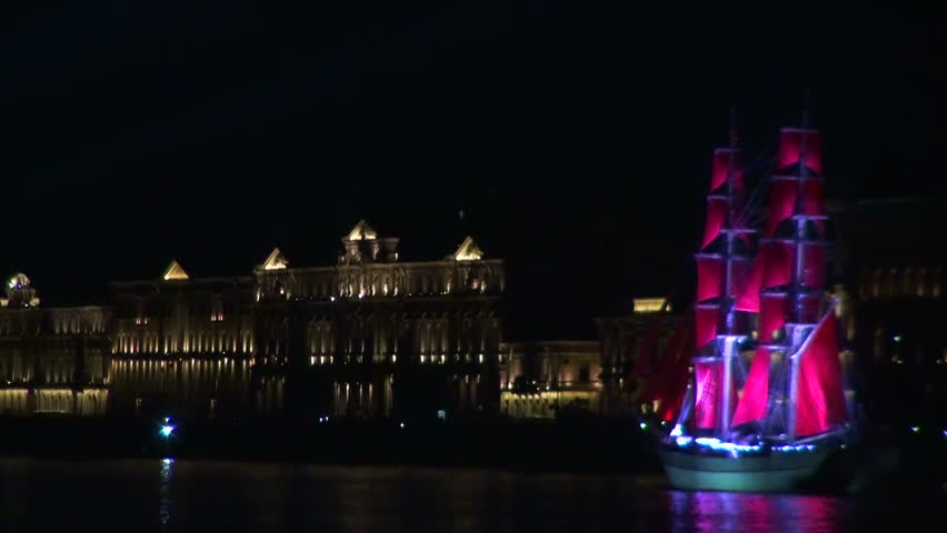The sailing ship with the crimson sails. Red sails in St. Petersburg