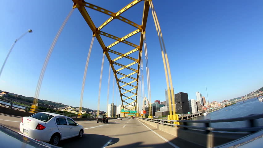 A view of Pittsburgh as you emerge from the Fort Pitt Tunnels.  Fisheye lens.