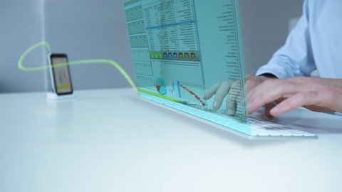 businessman working with future laptop touch display interface