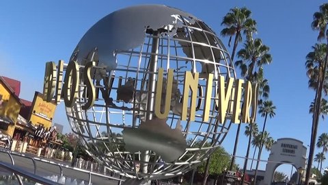 UNIVERSAL CITY CA - OCTOBER 18, 2014: the spinning globe outside Universal Studios Hollywood October 18, 2014.