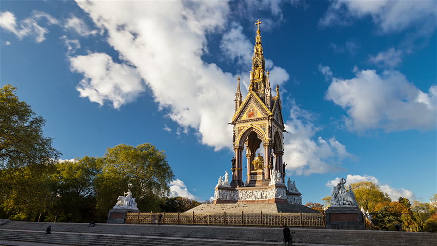Motion time lapse of Albert Memorial in Kensington Gardens, London, UK 