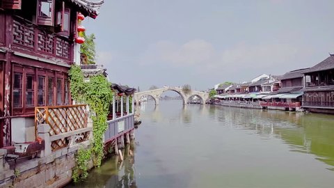 View of traditional Chinese houses in the river of Zhujiajiao watertown , Shanghai, China