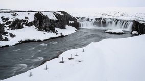 Time lapse, Godafoss waterfall in Winter, Iceland