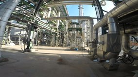 Steel pipe line in refinery plant, Video panning