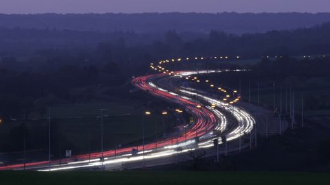 Time lapse of the M25 motorway at dusk
