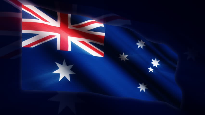 Looping Australian flag with light reflections. 