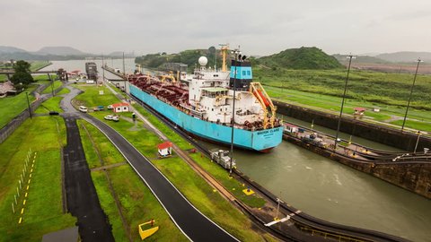 Panama Canal time lapse of ship leaving, 2014.