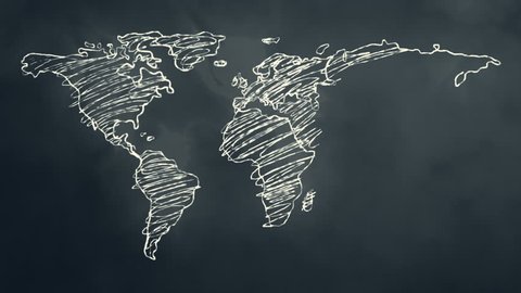 World Map Scribbling on a Chalkboard Stock Video