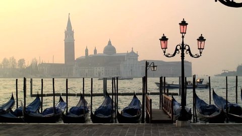 Gondolas from Piazza San Marco with San Giorgio Maggiore in the background Venice Italy