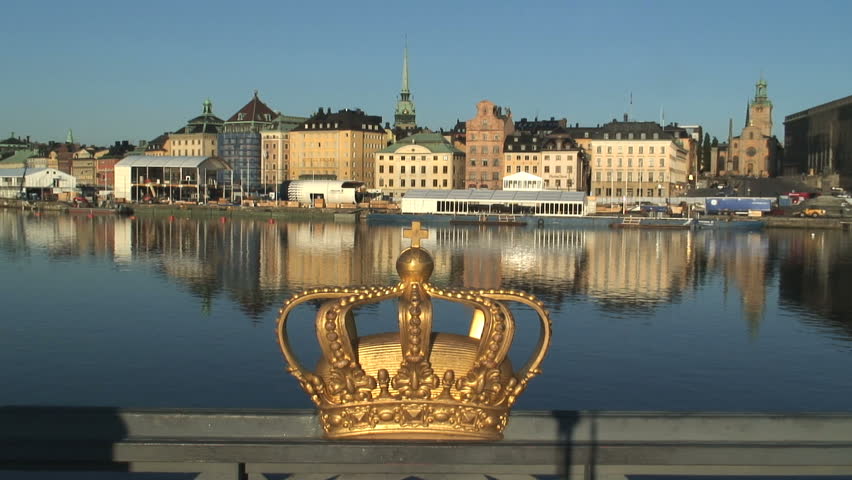 Swedish Royal crown on Skeppsholmen Bridge in central Stockholm Sweden