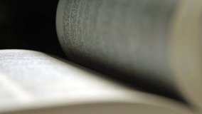 4K flipping book pages close up. Looking through a book turning the pages and reading - Business and education concept