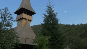 Wooden monastery Vodita located in western Romania Mehedinti county 4K 2160p UHD video - Unique Vodita wooden monastery heritage of Romania 4K 3840X2160 UHD footage