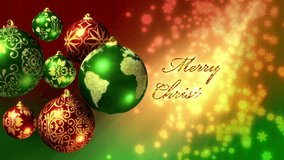 Loop of Merry Christmas in 5 languages with the world as an Xmas ball. The text "Merry Christmas" appears in English, Spanish, Italian, French and German. In 4K Ultra HD, HD 1080p and smaller sizes. - Powered by Shutterstock - Get 15% off with code: PIKWIZARD15