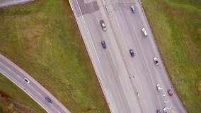 Aerial Footage of Highway and Overpass Urban Life  Closeup with cars and trucks
