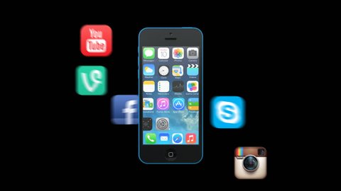 Editorial animation: Social App Icons Appear from Apple iPhone 5C
